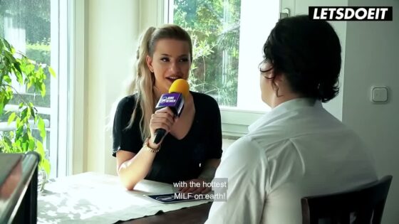 Blonde German MILF Interviews Him at the Table… Then She Starts Begging for His Cock