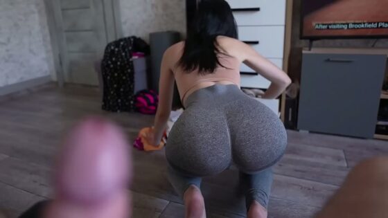 Step Sister Caught Step Brother With Boner and Helps Cum Quick! Standing Sex and Creampie