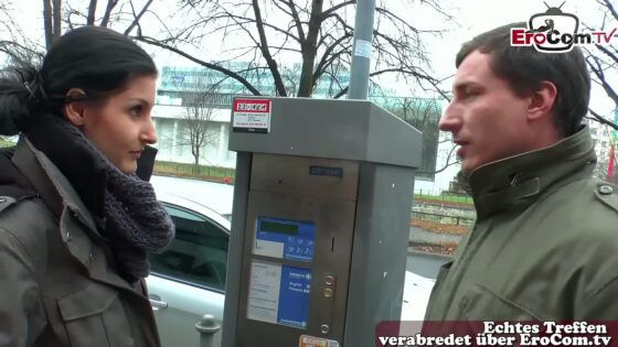 Super thin German young woman does street sex casting