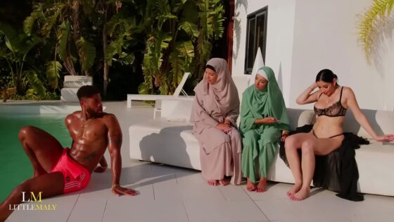 3 Naughty Hijab Cheating Wives Take Turns on Thick BBC & Share His Load